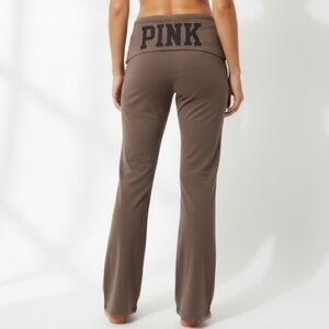 True Y2K Victoria's Secret Pink Fold Over Yoga Pants Medium Brown With Gray Hue